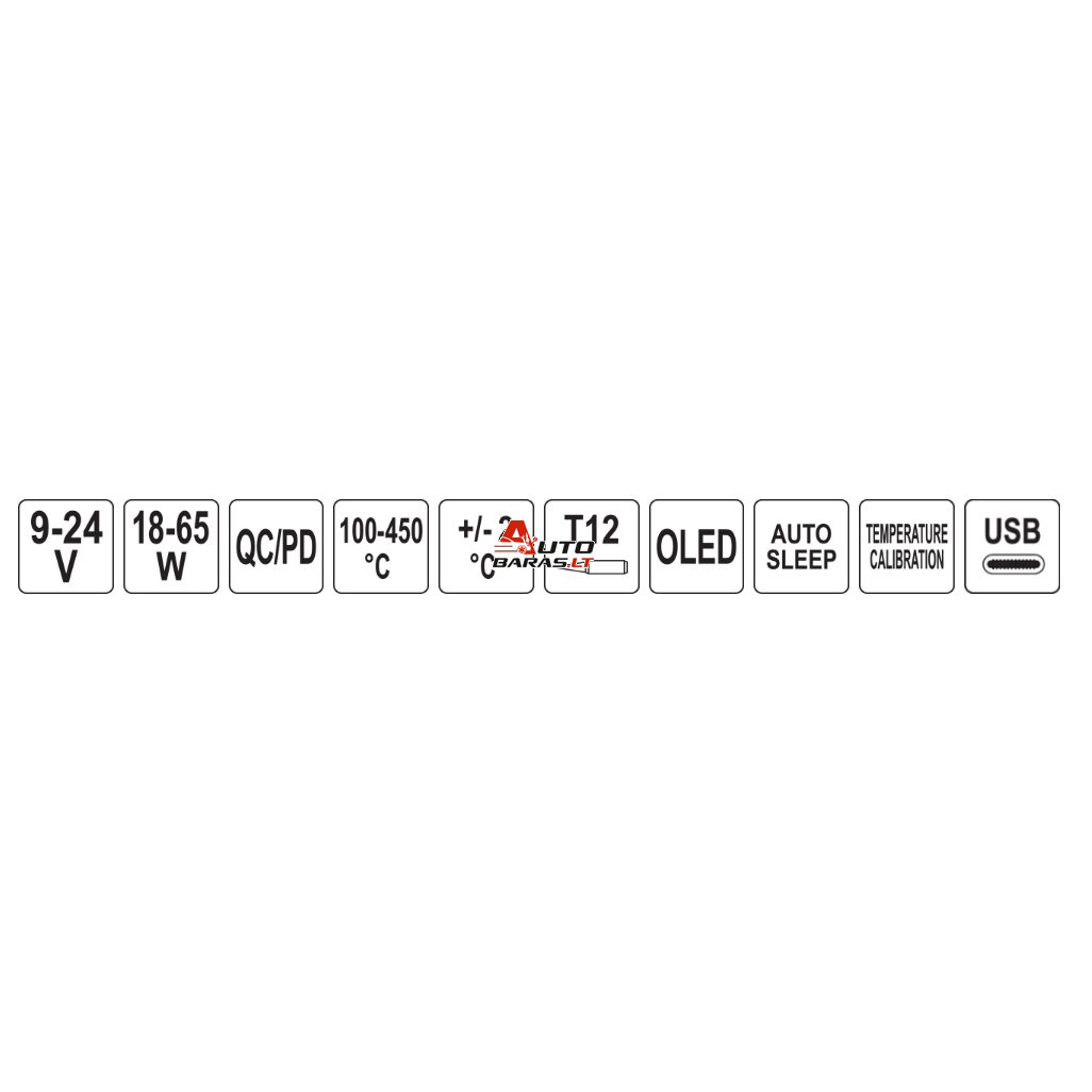 YATO Nešiojamas skaitmeninis lituoklis USB-C T12 su OLED 96W 8