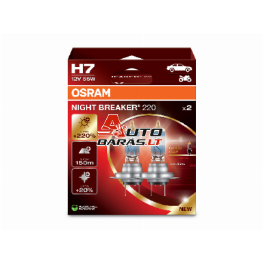 OSRAM LEMPUTĖS H7 NIGHT BREAKER 220 HCB 55W 12V +220% PX26D OSRAM LEMPUTĖS H7 NIGHT BREAKER 220 HCB 55W 12V +220% PX26D