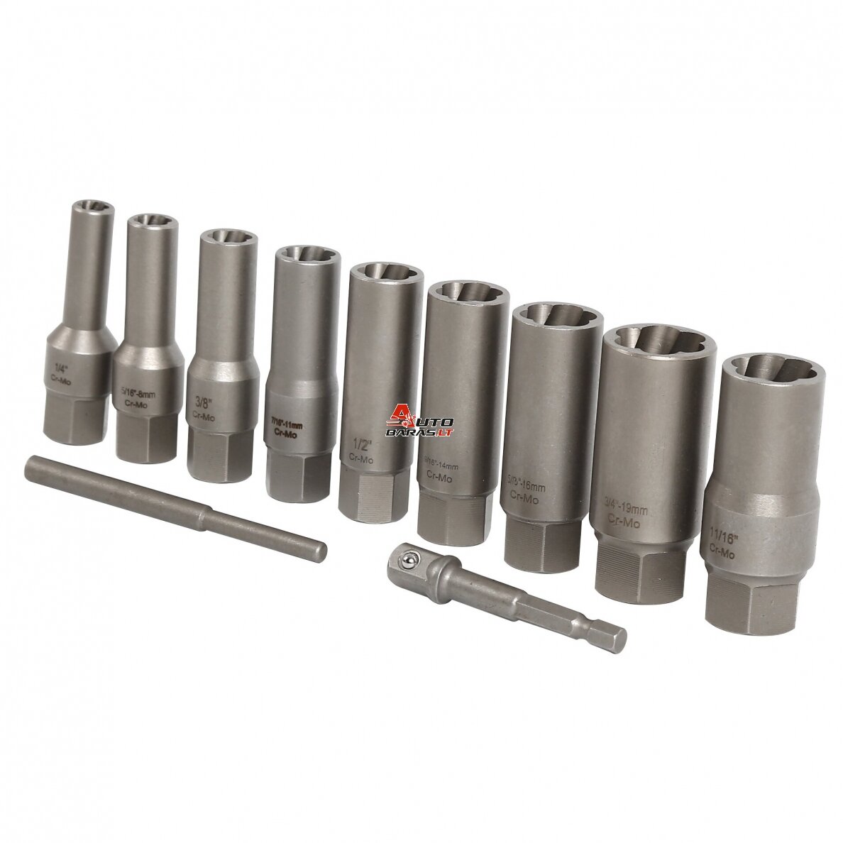 Pažeistų veržlių atsukėjų 3/8'' rinkinys 11vnt. (6-19mm) 1