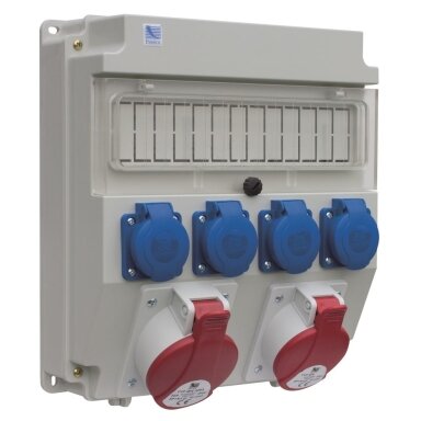 PawBol B.18.320-3-S plastikinė plokštė 13 mod +kištukiniai lizdai (4x16A/250V 1x32A/5P 1x16A/5P) PawBol B.18.320-3-S plastikinė plokštė 13 mod +kištukiniai lizdai (4x16A/250V 1x32A/5P 1x16A/5P)
