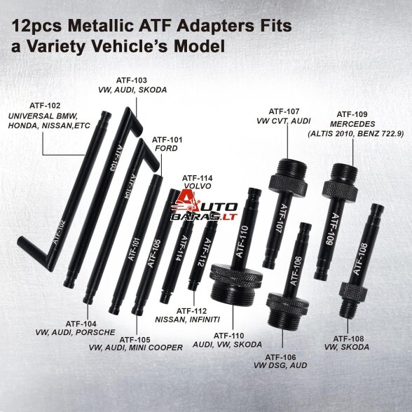 Pavarų dėžės tepalo užpildymo įrenginys 3l su ATF adapterių rinkiniu 2