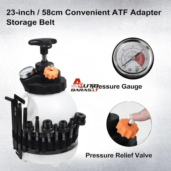 Pavarų dėžės tepalo užpildymo įrenginys 3l su ATF adapterių rinkiniu 3