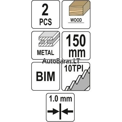 Pjūklelis tiesiniam pjūklui 150mm 10TPI (2vnt) 1