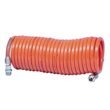 Pneumatinė oro žarna 8x10mm su antgaliais, spiralinė 15m Pneumatinė oro žarna 8x10mm su antgaliais, spiralinė 15m