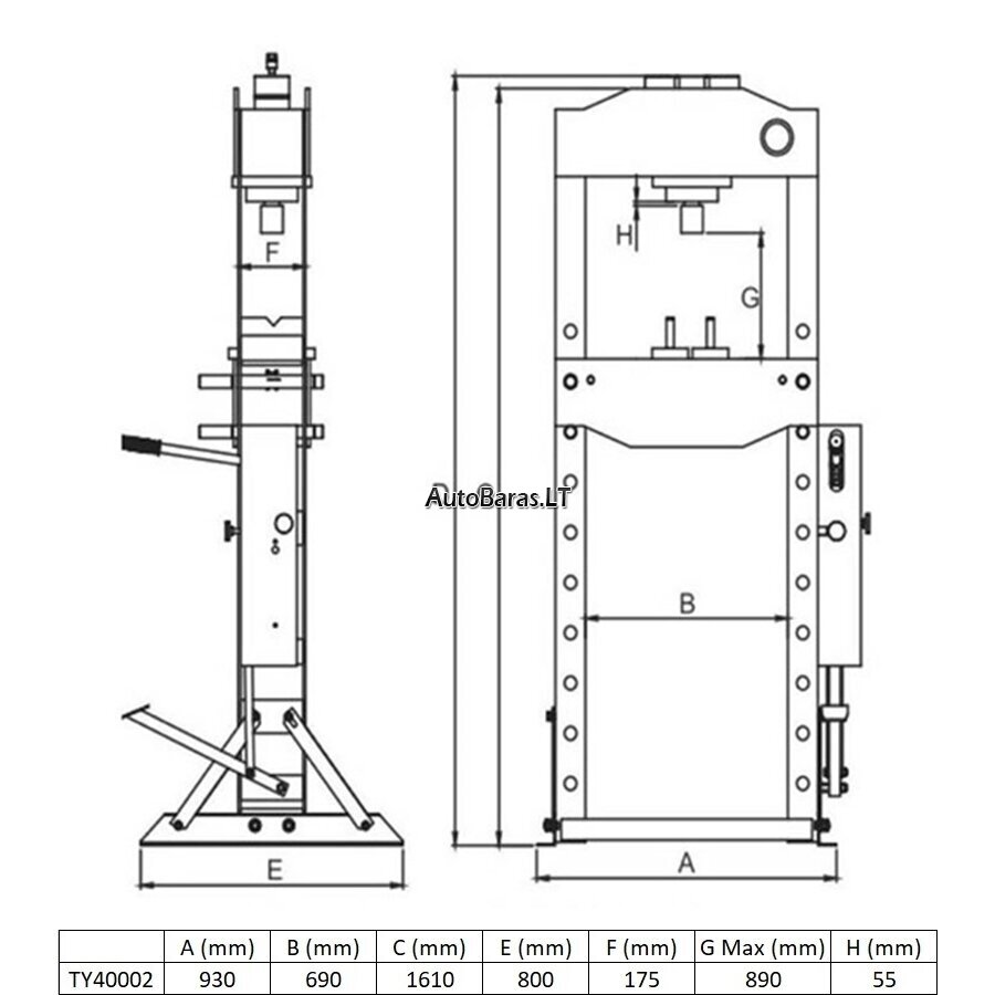 Pneumatinis / hidraulinis presas su manometru 40t 1