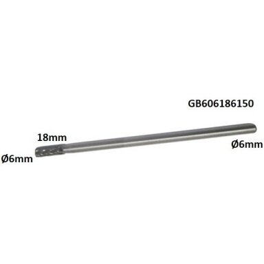Prailginta freza kietmetalio B cilindro formos Ø6 x 18mm Prailginta freza kietmetalio B cilindro formos Ø6 x 18mm