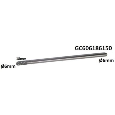 Prailginta freza kietmetalio C cilindro formos užapvalinta Ø6 x 18mm Prailginta freza kietmetalio C cilindro formos užapvalinta Ø6 x 18mm