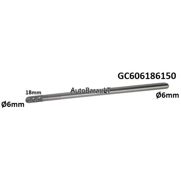 Prailginta freza kietmetalio C cilindro formos užapvalinta Ø6 x 18mm