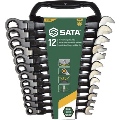 SATA Raktų su lanksčia terkšle rinkinys (12vnt)(8-19mm) SATA Raktų su lanksčia terkšle rinkinys (12vnt)(8-19mm)