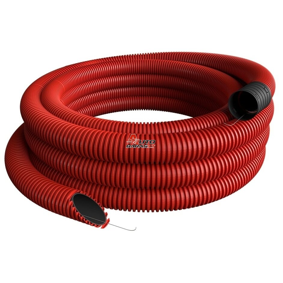 Raudonas gofruotas vamzdis D160/d135 su viela (be halogenų, 25m) Pipelife