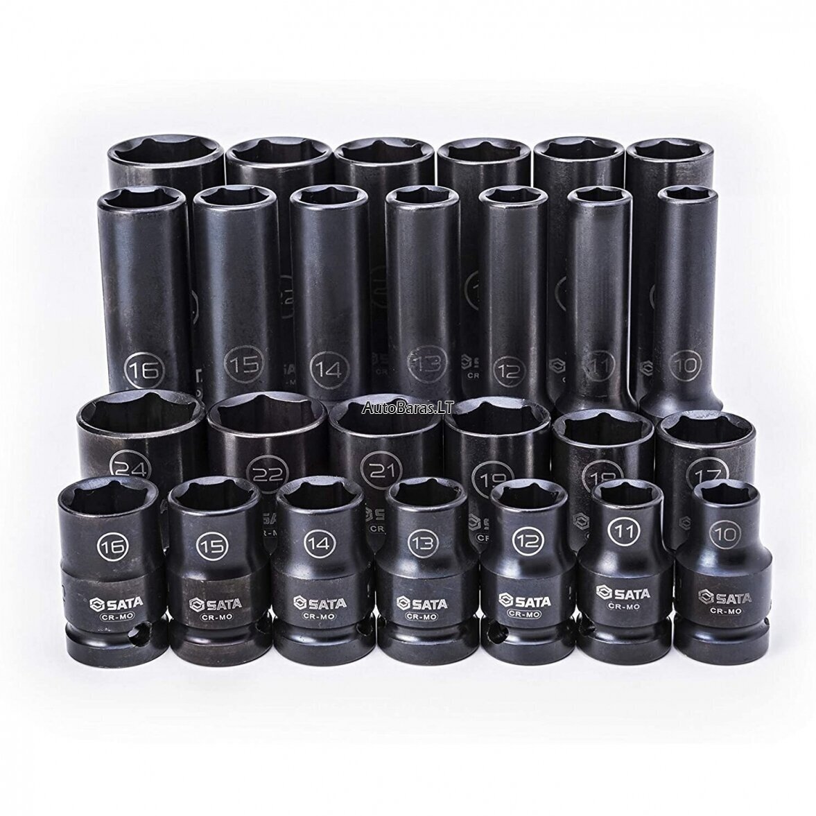 SATA 1/2" PRAILGINTŲ IR TRUMPŲ SMŪGINIŲ GALVUČIŲ RINKINYS (10-24MM)(26VNT) (PLONASIENĖS) 3