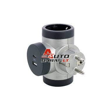 Šakotuvas + USB A + USB C tipo jungtys su įžeminimu Legrand 694524 (2 vietų)