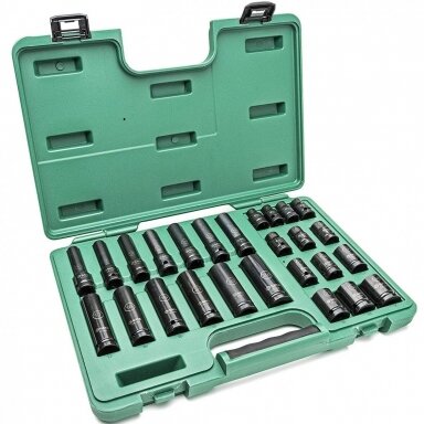 SATA 1/2" PRAILGINTŲ IR TRUMPŲ SMŪGINIŲ GALVUČIŲ RINKINYS (10-24MM)(26VNT) (PLONASIENĖS) SATA 1/2" PRAILGINTŲ IR TRUMPŲ SMŪGINIŲ GALVUČIŲ RINKINYS (10-24MM)(26VNT) (PLONASIENĖS)