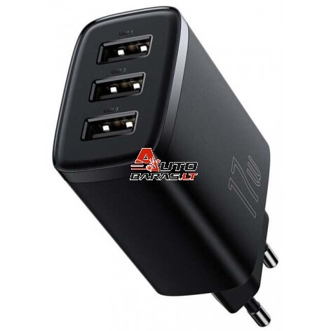 Sieninis įkroviklis BASEUS CCXJ020101 (17W, 3xUSB, 3.4A, juodas)