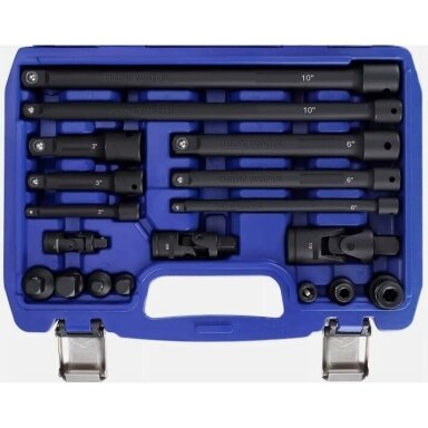 Smūginių prailgintojų ir adapterių rinkinys 1/4"+3/8"+1/2" 18vnt.