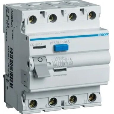 Srovės nuotekio relė Hager CD440J (AC, 40A, 4P, 30mA, 230V) Srovės nuotekio relė Hager CD440J (AC, 40A, 4P, 30mA, 230V)