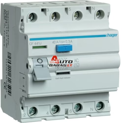Srovės nuotekio relė Hager ECF441J (40A, 4P, 300mA)