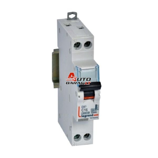 Srovės nuotėkio relė Legrand 411131 (1P+N, 16A, C, tipas A, 30mA, 230V, 6kA, 1 mod.)