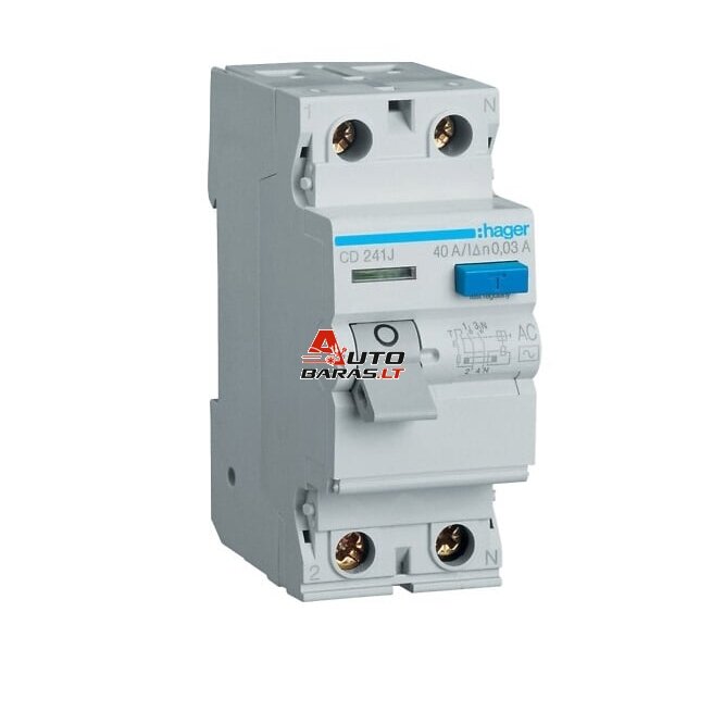 Srovės nuotekio relė Hager CD241J (AC, 40A, 2P, 30mA, 230V)