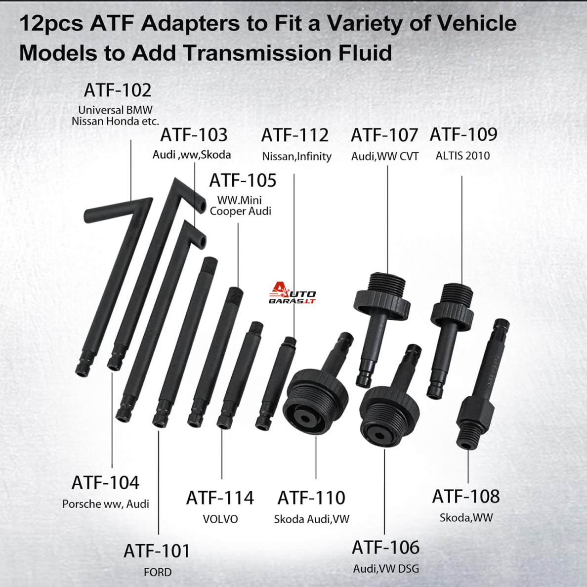 Stabdžių sistemos nuorinimo ir užpildymo įrenginys su ATF adapterių rinkinys 1