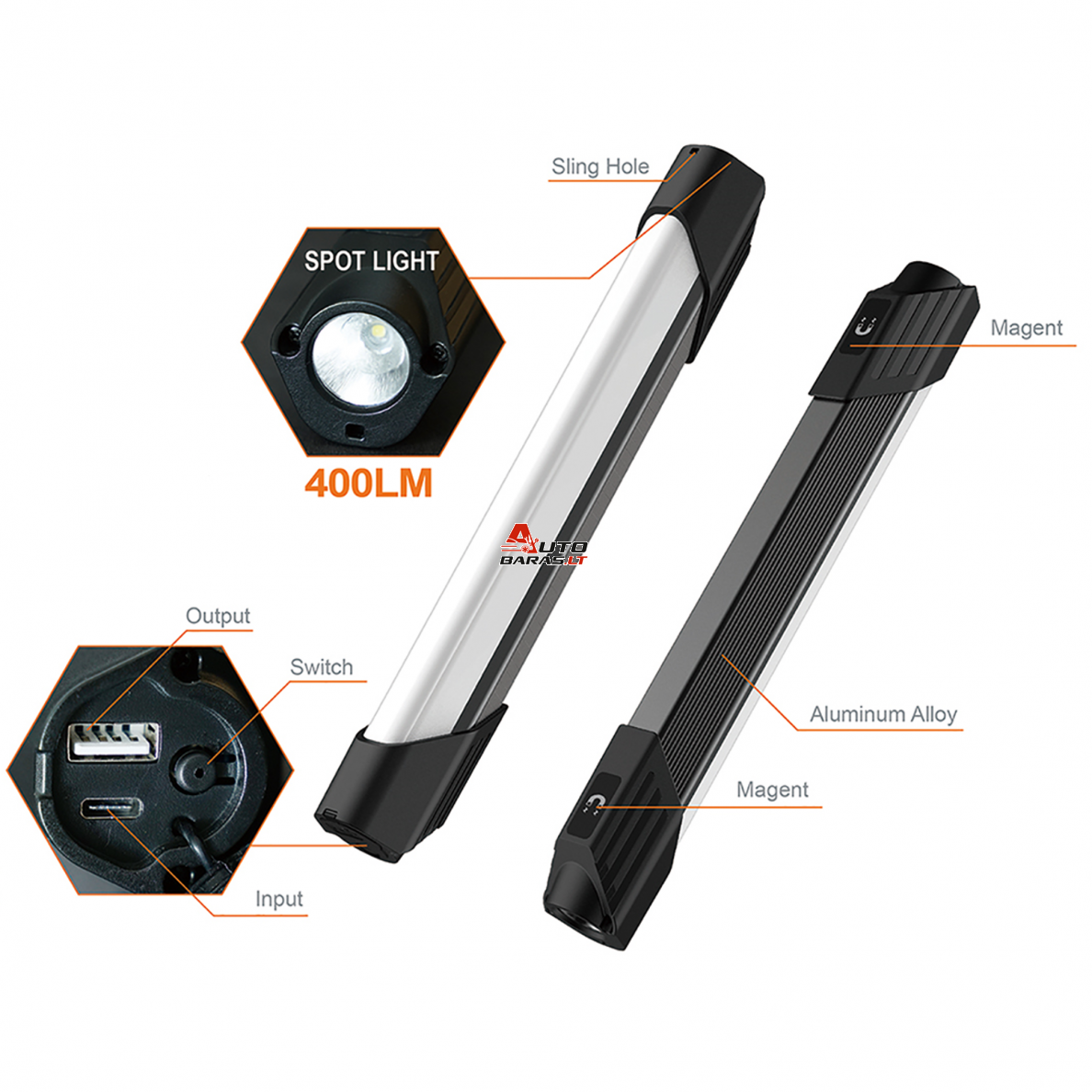 Šviestuvas darbui  COB+LED (įkraunamas) 1200lm 1