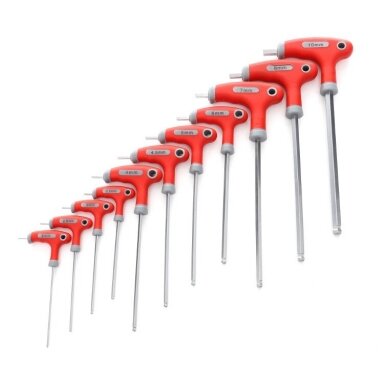 'T' tipo šešiakamių raktų rinkinys (apvalia galvute) (11vnt)(2-10mm) 'T' tipo šešiakamių raktų rinkinys (apvalia galvute) (11vnt)(2-10mm)