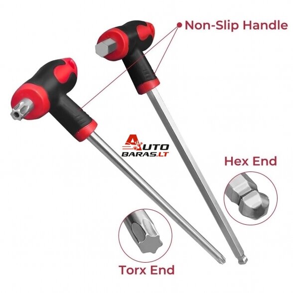 T-tipo šešiakampių raktų rinkinys TORX ir HEX (apvalia galvute) 16vnt. 1