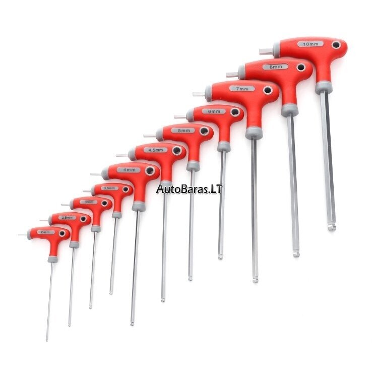 'T' tipo šešiakamių raktų rinkinys (apvalia galvute) (11vnt)(2-10mm)