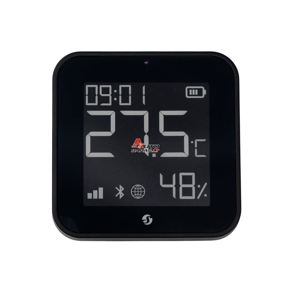 Temperatūros, drėgmės ir apšvietimo jutiklis Shelly BLU HT Display ZB (juodas, Wi-Fi, Bluetooth, Zigbee)