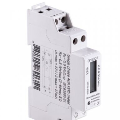 Tiesioginio jungimo elektros skaitiklis Thorgeon DIN01001 (1 Fazė, 40A, DIN) Tiesioginio jungimo elektros skaitiklis Thorgeon DIN01001 (1 Fazė, 40A, DIN)