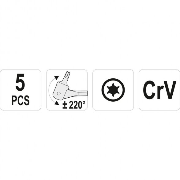 TORX lanksčių raktų rinkinys (5vnt) T15-T60 1