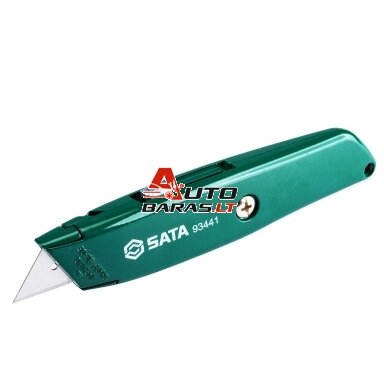 SATA Trapecinis peilis cinkuoto metalo (susitraukiantis) su keičiama geležte 19mm ir 5 peiliukais SATA Trapecinis peilis cinkuoto metalo (susitraukiantis) su keičiama geležte 19mm ir 5 peiliukais