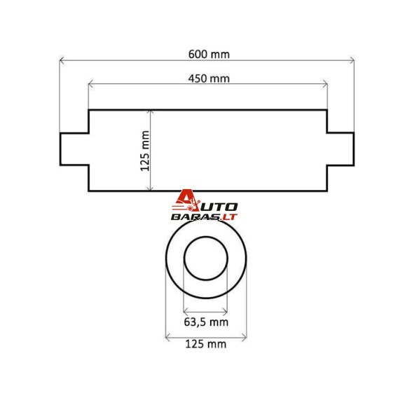 TurboWorks Center Muffler 63,5mm RS 409SS 450mm 4