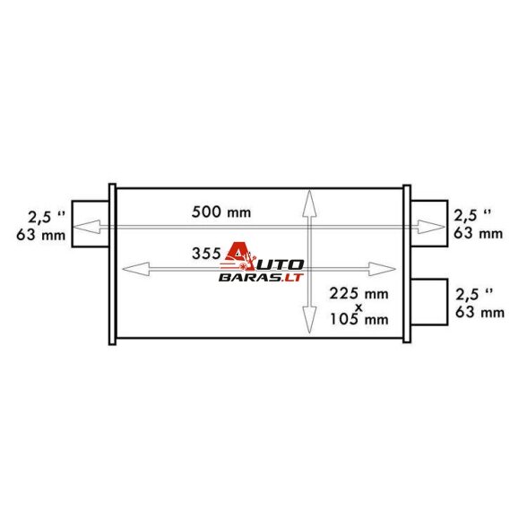 TurboWorks Rear Center Muffler 63,5mm LT 409SS 355mm 2