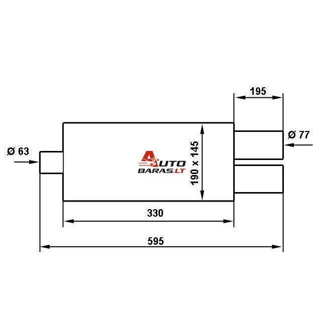 TurboWorks Rear Muffler 2x76mm inlet 63,5mm - su antgaliais 3
