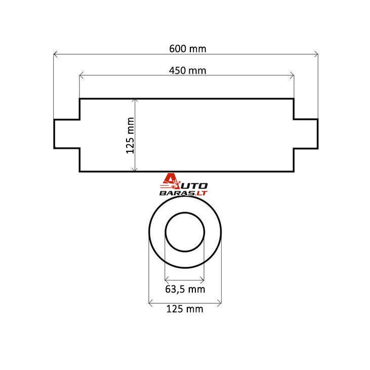 TurboWorks Center Muffler 63,5mm RS 409SS 450mm 4