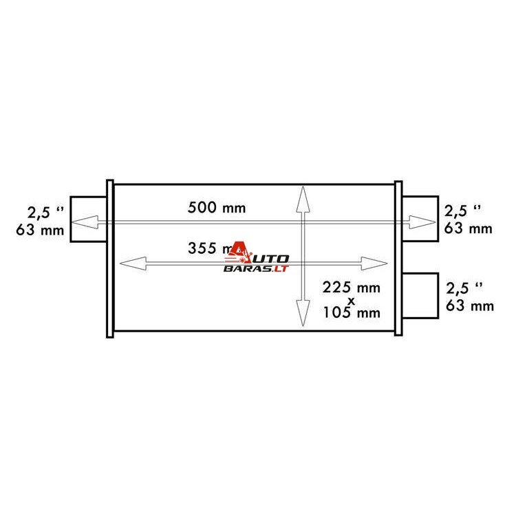 TurboWorks Rear Center Muffler 63,5mm LT 409SS 355mm 2
