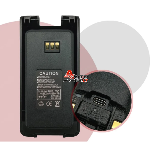 TYT MD-390 / UV-390 / 680/ 8200 padidintos talpos 3600 mAh atsarginė baterija su TypeC jungtimi 2