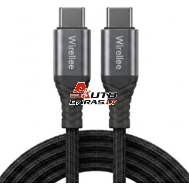 USB-C–USB-C kabelis Wirellee (2 m, 100 W, PD 3.0, juodas) USB-C–USB-C kabelis Wirellee (2 m, 100 W, PD 3.0, juodas)