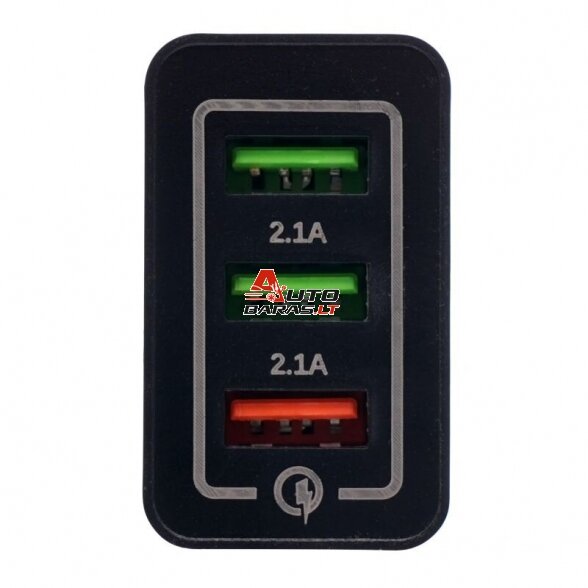 KRAFTDELE USB Įkroviklis su greitu įkrovimu 220V, 2x2.1A 1xQC3.0 1