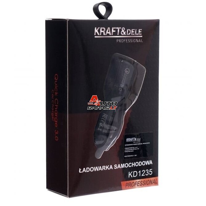 KRAFTDELE USB Įkroviklis automobiliui su greitu įkrovimu 12V/24V, 2x3.1A QC3.0 5