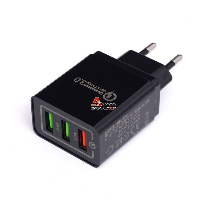 KRAFTDELE USB Įkroviklis su greitu įkrovimu 220V, 2x2.1A 1xQC3.0 2