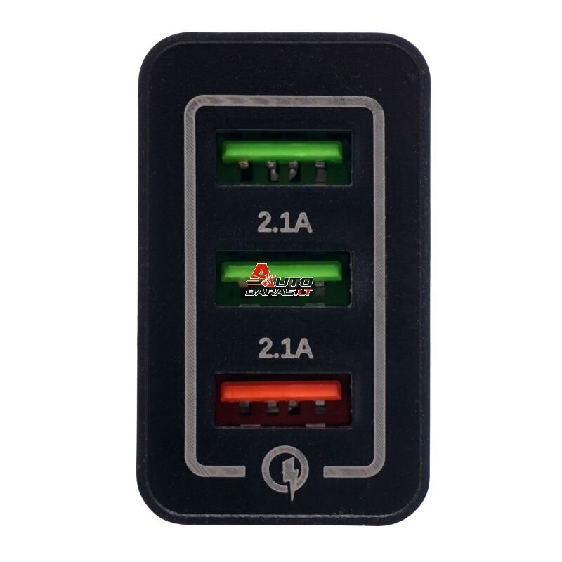 KRAFTDELE USB Įkroviklis su greitu įkrovimu 220V, 2x2.1A 1xQC3.0 1
