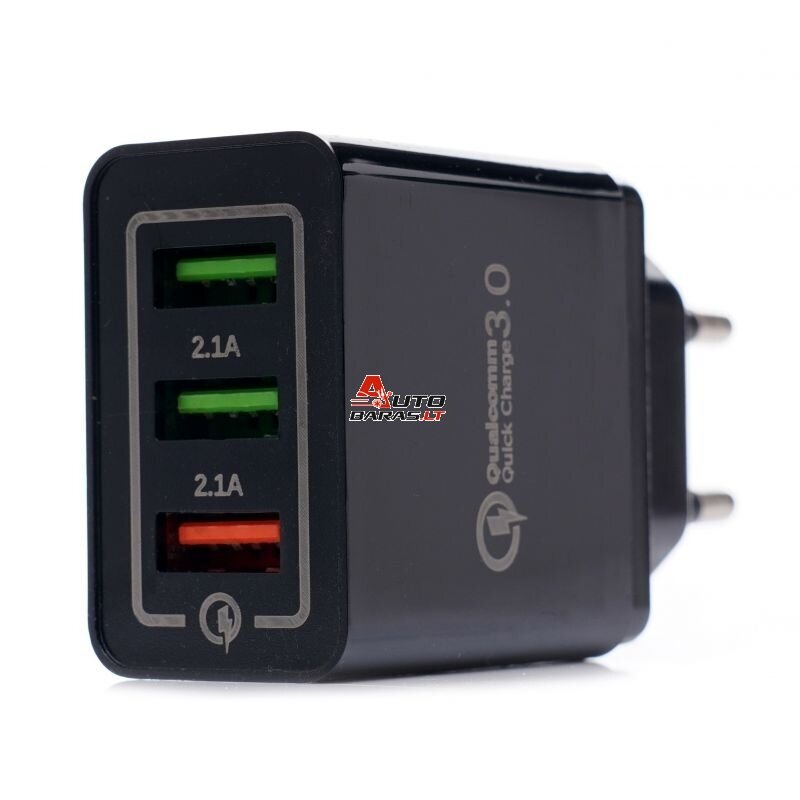 KRAFTDELE USB Įkroviklis su greitu įkrovimu 220V, 2x2.1A 1xQC3.0