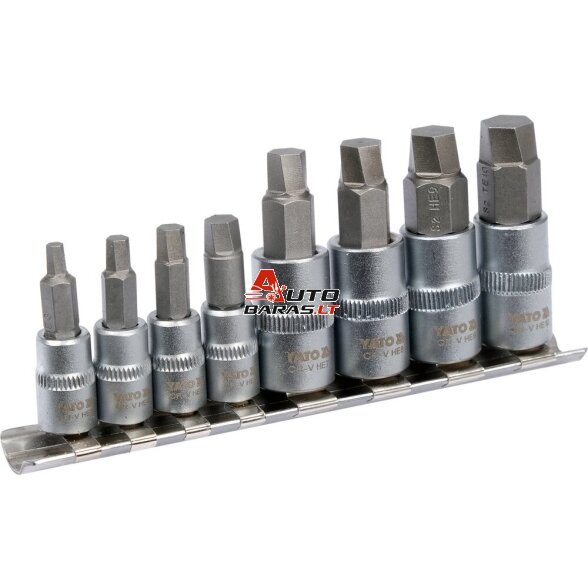 YATO Užlūžusių varžtų išsukėjų rinkinys 8vnt. (stambus sriegis) 1/4", 3/8" HEX