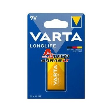 Varta Longlife baterija 6LR61/6LF22 (9V, šarminė, Krona) Varta Longlife baterija 6LR61/6LF22 (9V, šarminė, Krona)