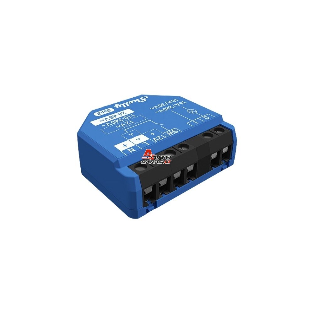 Wi-Fi, Bluetooth valdoma relė su sausais kontaktais Shelly 1 Gen3 (16 A, 110-240VAC)