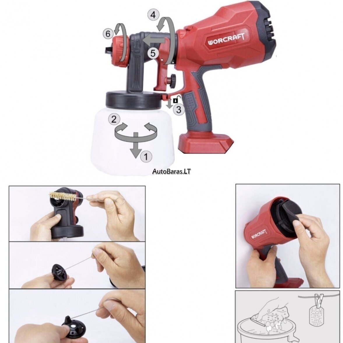 WORCRAFT AKUMULIATORINIS PULVERIZATORIUS Ø1.8MM, Ø2.6MM 20V LI-ION 8