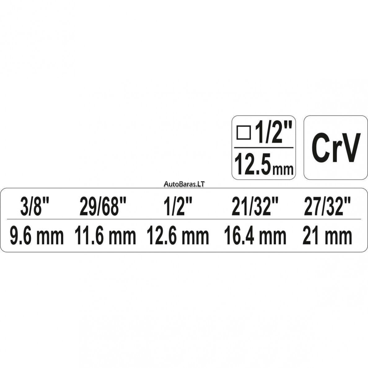 YATO RAKTAS PAKOPINIS TERKŠLEI SU KIAURYME 1/2" (3/8", 29/68", 1/2", 21/32", 27/32") 1